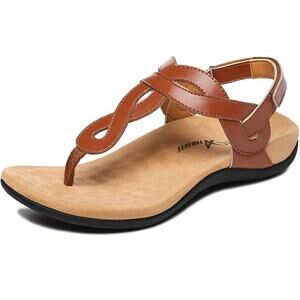 Athlefit Women Size 8 Brown Orthopedic Arch Support Thong Hook Loop Sandal Shoes